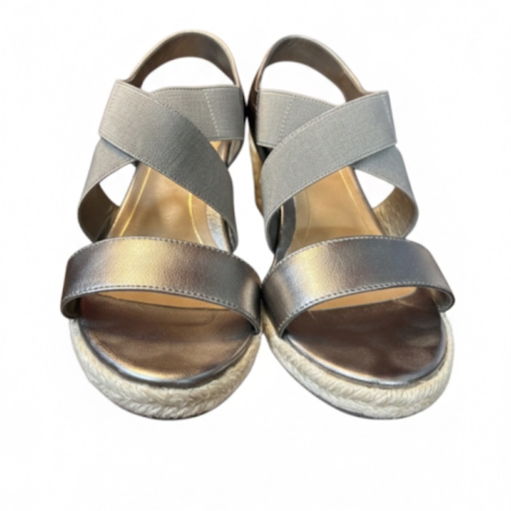 Vionic Pewter Taupe Metallic Calera Espadrille Wedge Shoes